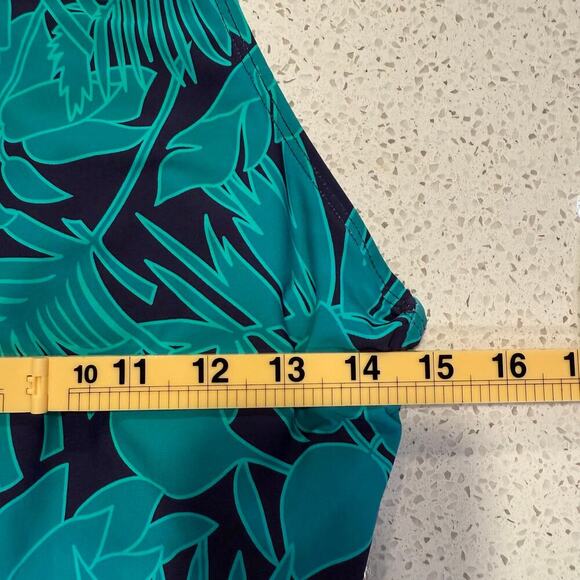 Lands End One Piece Swimsuit L Navy Teal Blue Tropical Racerback Modest Swimwear - Picture 5 of 6
